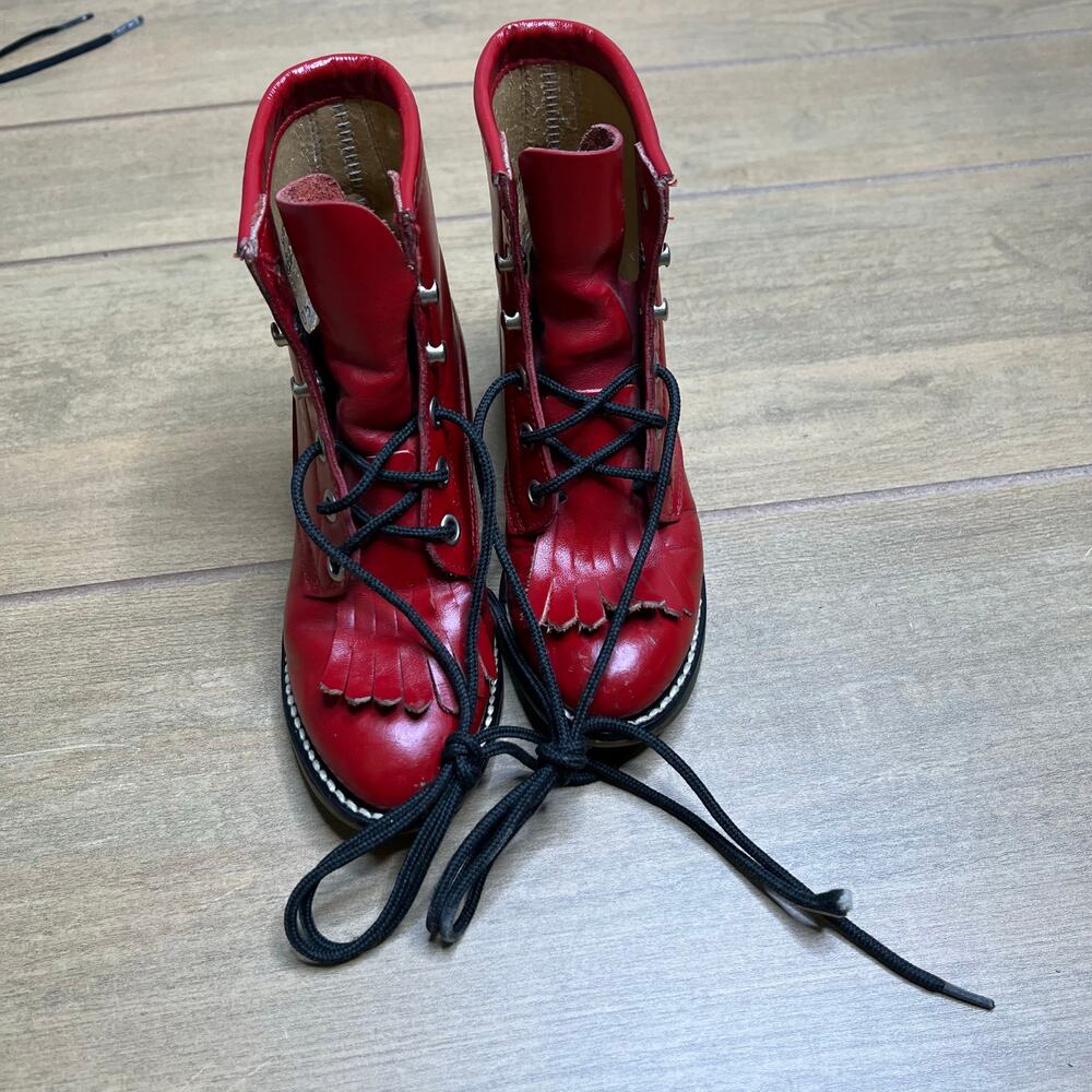 Vintage Justin Junior 503C Red Ankle Cowboy Western Lace-Up Boot Kids 9 D boho - Picture 11 of 13
